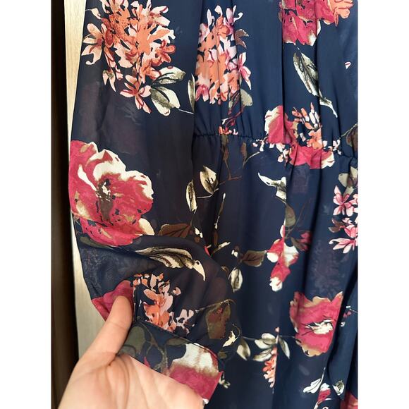 Akira Chicago Black Label Navy Floral Print Dress Size Medium - Picture 4 of 4